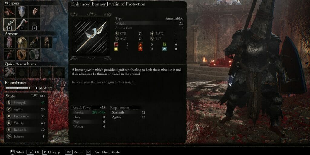 Enhanced Banner Javelin of Protection, one of the best throwables in Lords of the Fallen