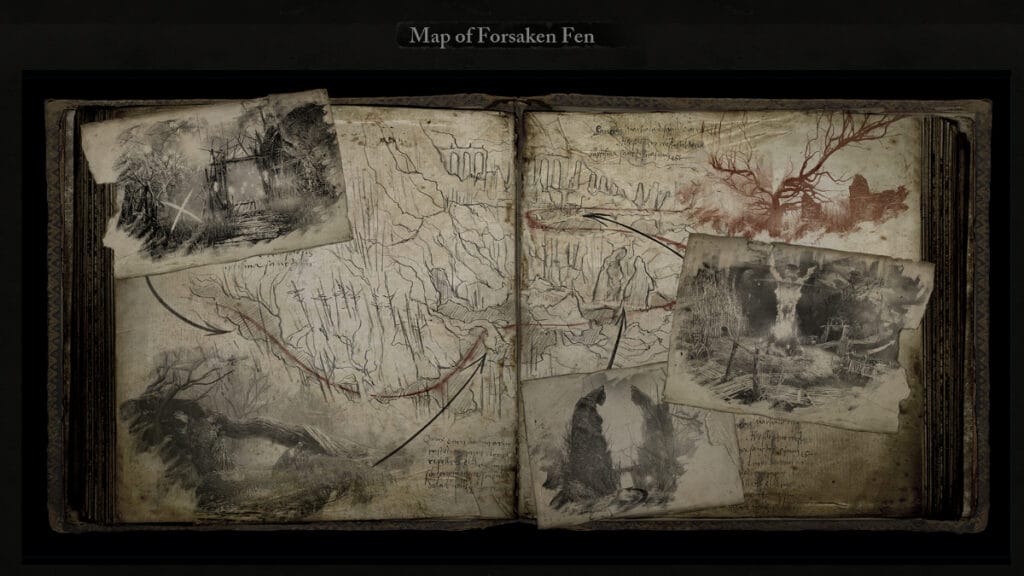 The Forsaken Fen map in Lords of the Fallen, part of the recommended progress route