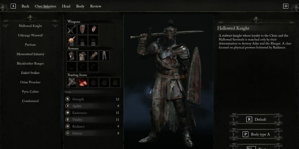 The Hallowed Knight, one of the best starting classes in Lords of the Fallen