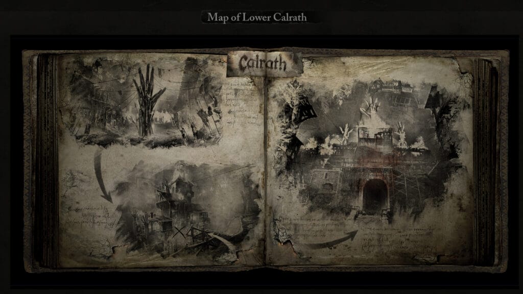 The Lower Calrath map in Lords of the Fallen, part of the recommended progress route