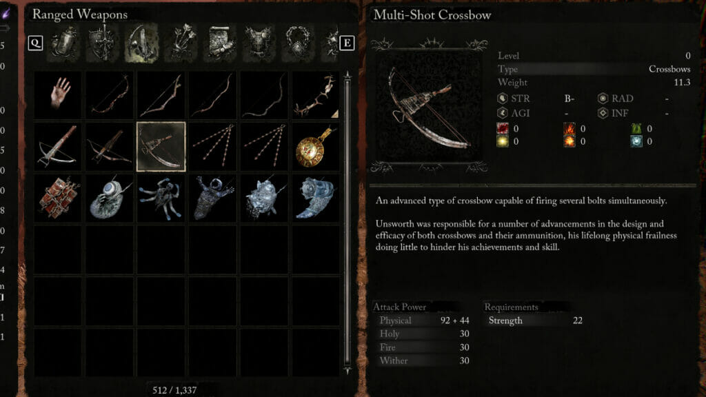 Multi-Shot Crossbow, one of the best ranged weapons in Lords of the Fallen