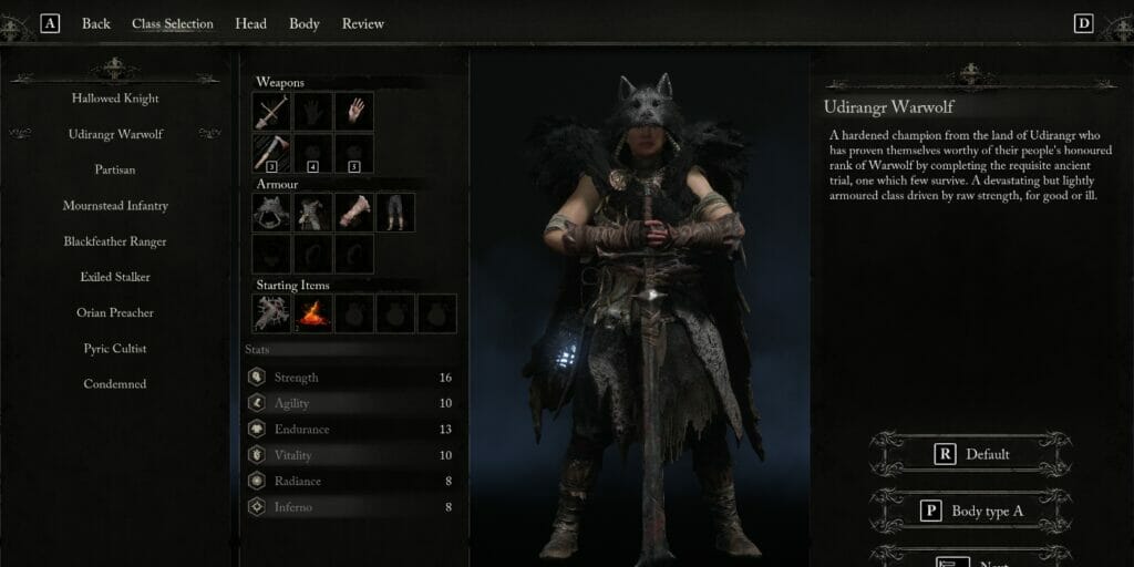 The Udirangr Warwolf, one of the best starting classes from Lords of the Fallen