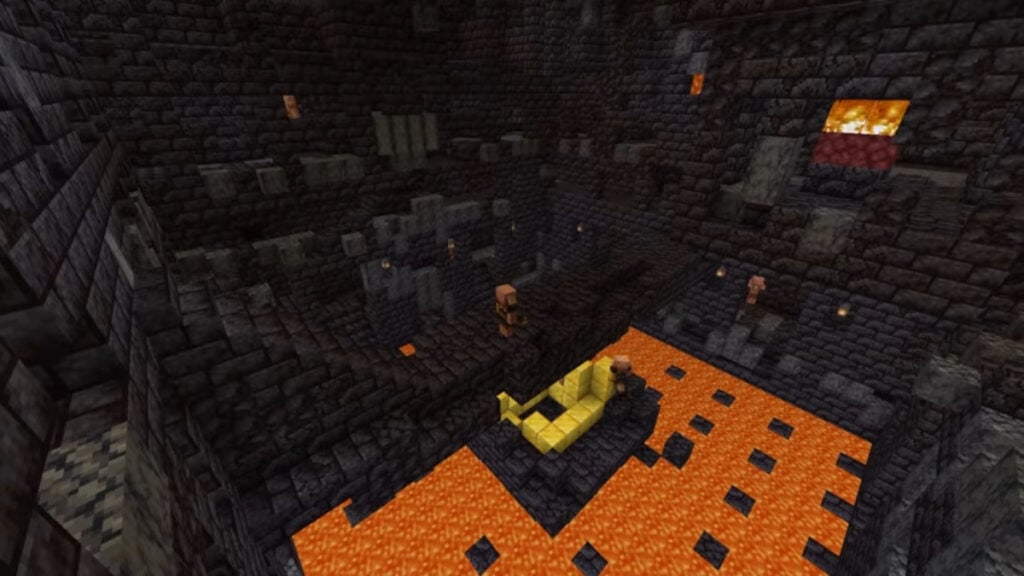 The Treasure Room of a Bastion Remnant in Minecraft containing a Netherite Upgrade Template