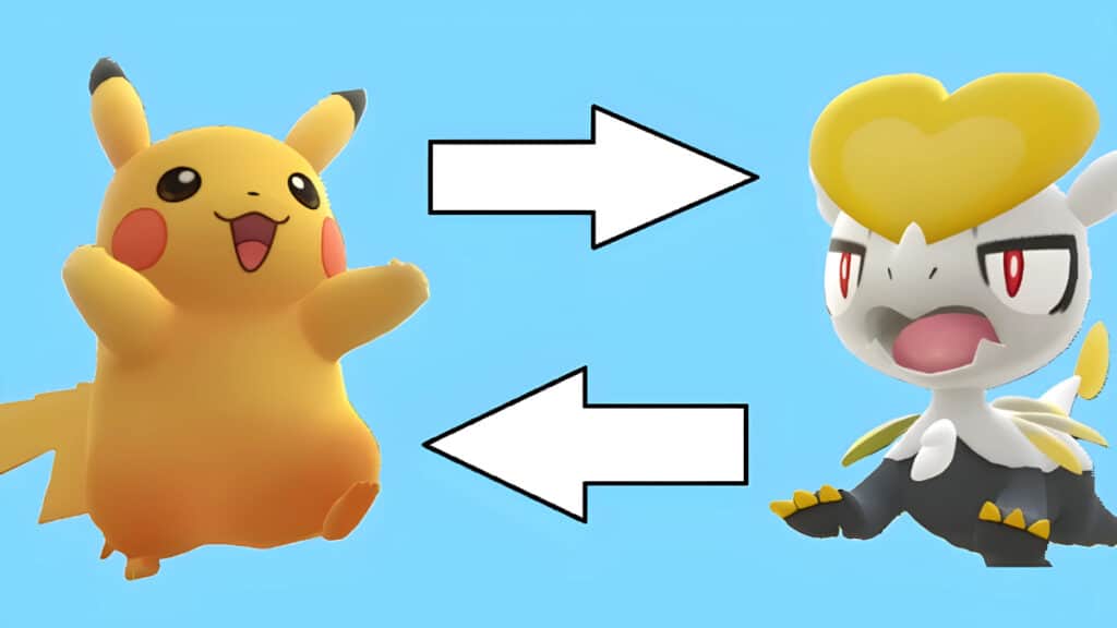 A trade between Pikachu and another Pokemon in Pokemon Go