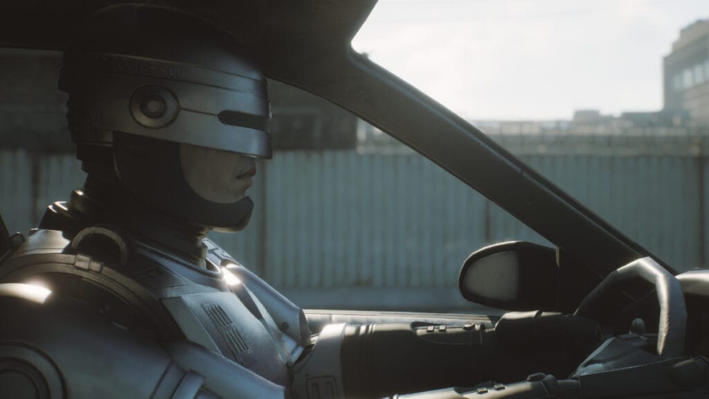 RoboCop drives his car in Rogue City