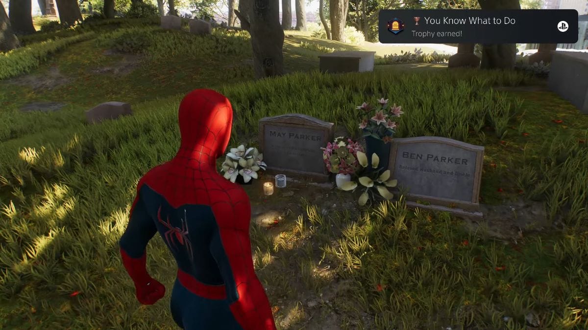 Spider-Man 2 You Know What to Do Trophy Guide: Aunt May's grave location