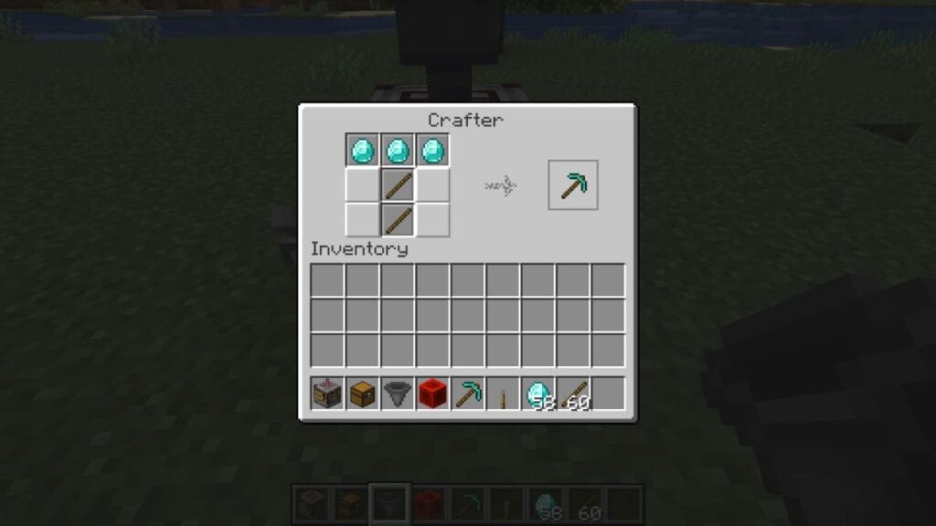 completed diamond pick minecraft crafter