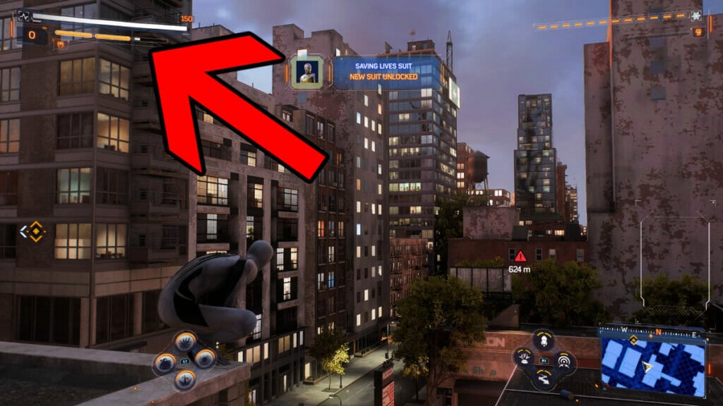 arrow pointing at Focus meter in spider-man 2