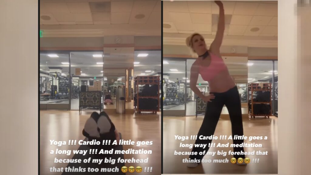 Britney Spears Showing off her workout moves in pink bra and pants.