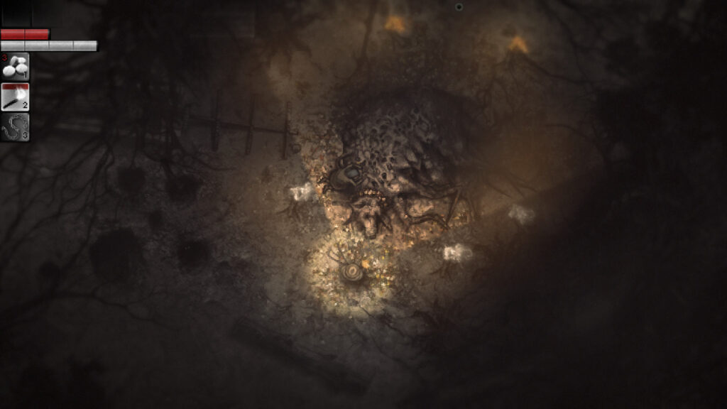 The decaying body of a creature in Darkwood, a horror game like Lethal Company