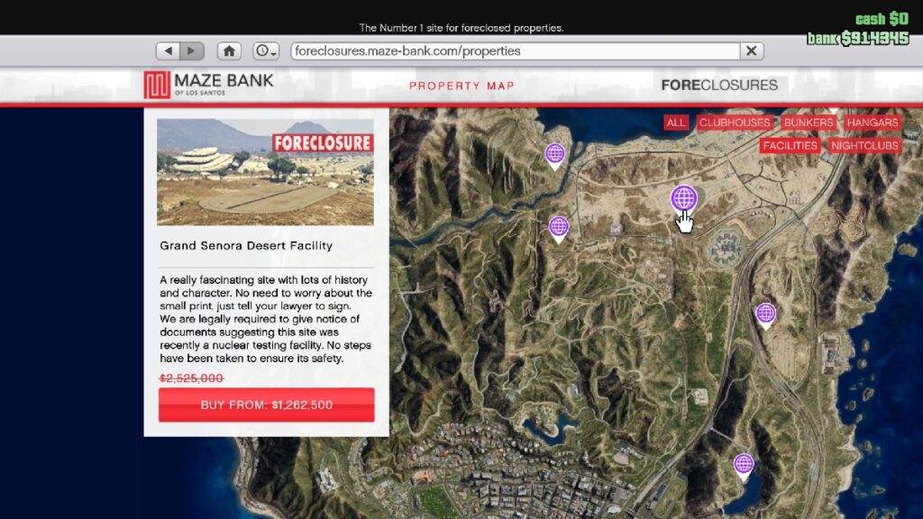GTA Online Facility Locations Grand Senora