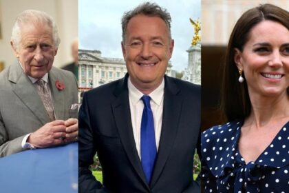 Piers Morgan with the royal family's King Charles and Kate Middleton photo merge