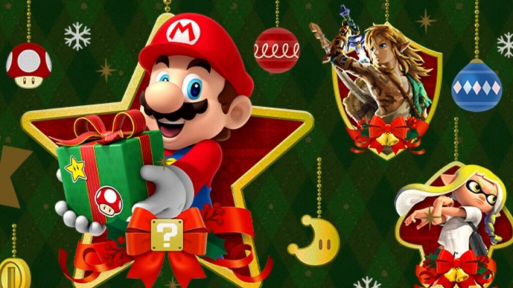 Mario holding a Christmas present