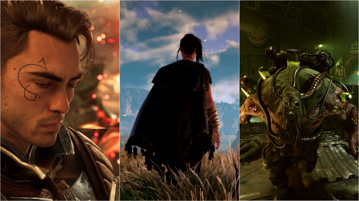 A collage of characters from three mediocre games in 2023 that are probably still in your backlog