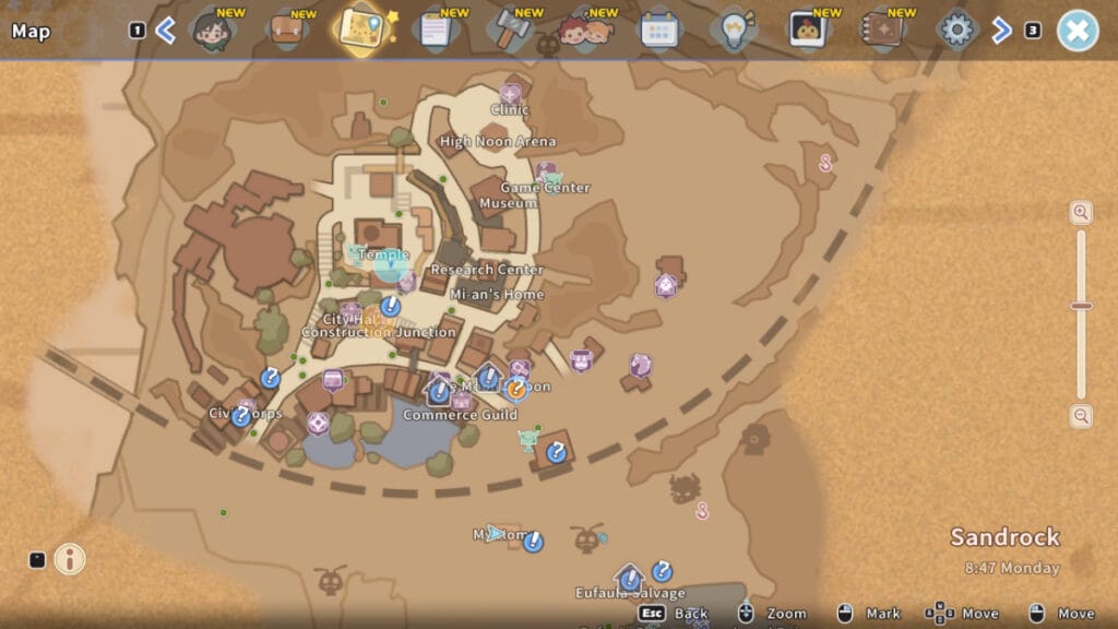 A map of Sandrock in My Time at Sandrock
