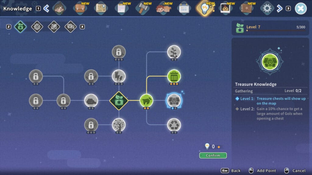 The skills tree in My Time at Sandrock