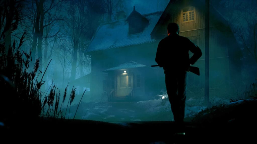 A man holding a gun walks toward a house in Genvid Entertainment's new game