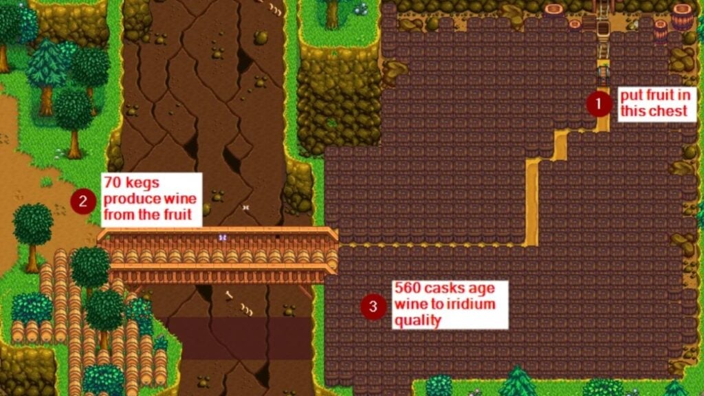 One of the best mods, Automate, turning fruit into wine in Stardew Valley