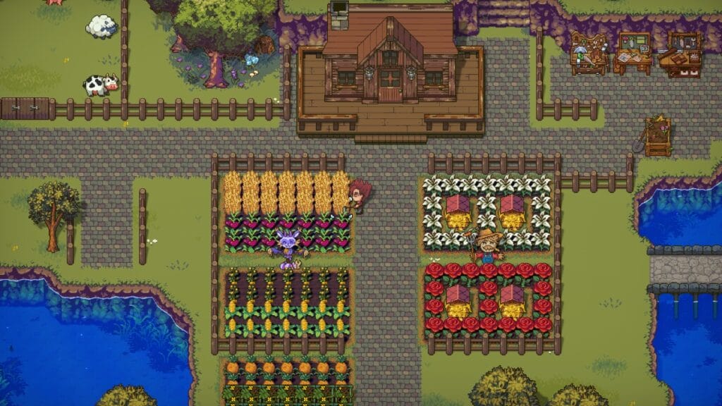 The farmer takes care of their crops in Sun Haven, , a game similar to My Time at Sandrock