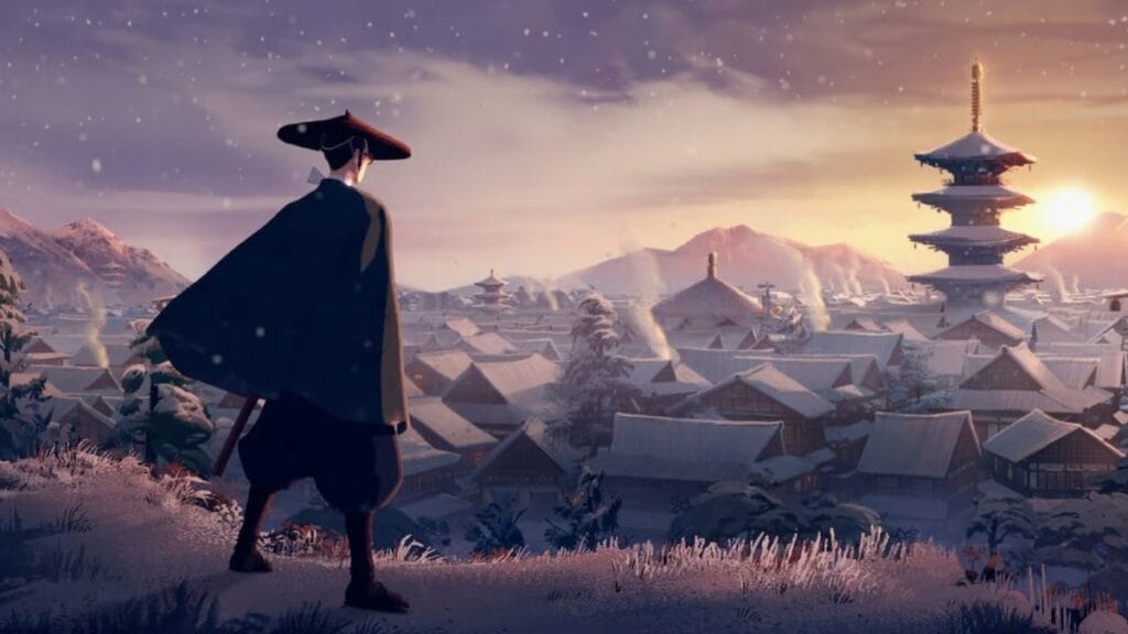 A shot from animated Netflix series Blue Eye Samurai