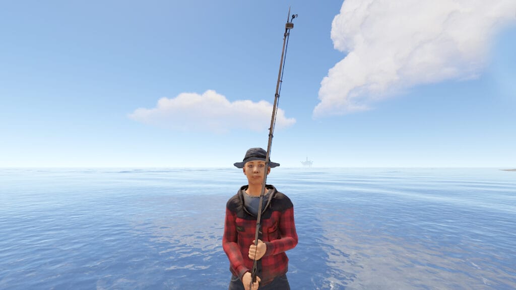 Rust character holding a fishing rod in his hand