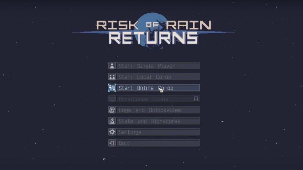 Risk of Rain Returns: the Start Online Co-op button