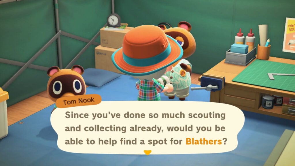 Tom Nook talks about Blathers in Animal Crossing: New Horizons