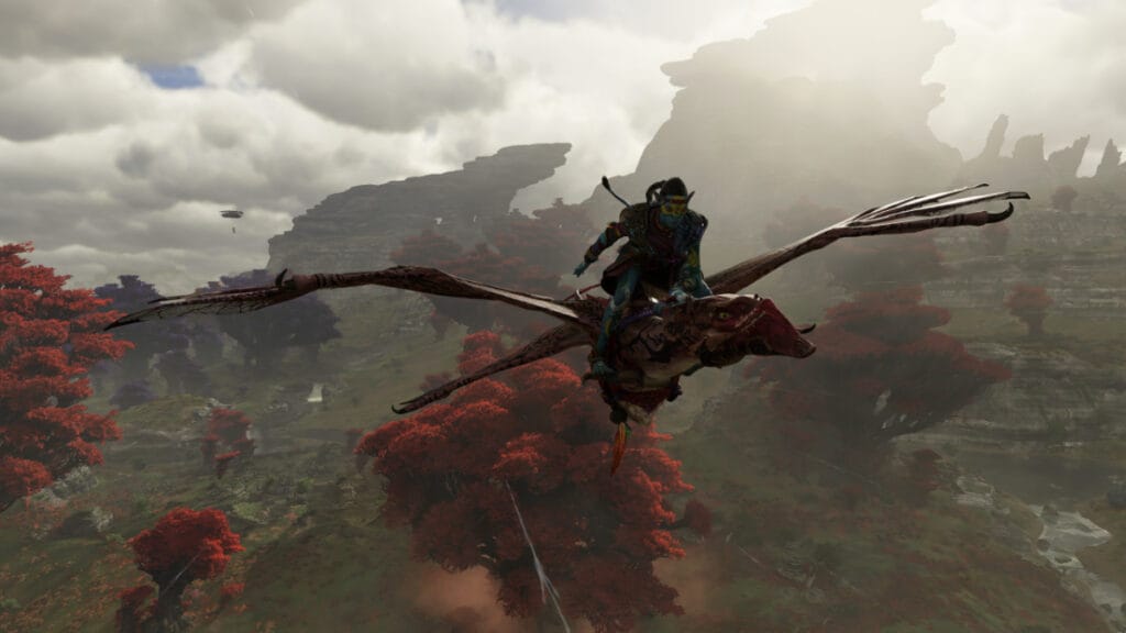 The main character flies on an Ikran in Avatar: Frontiers of Pandora