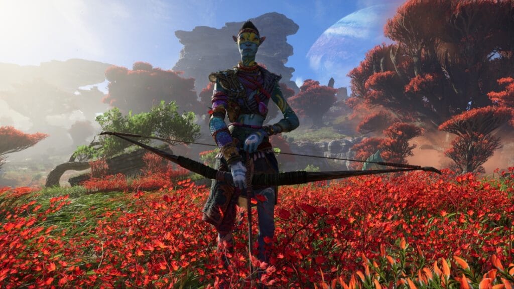 The main character poses with her bow in Avatar: Frontiers of Tomorrow