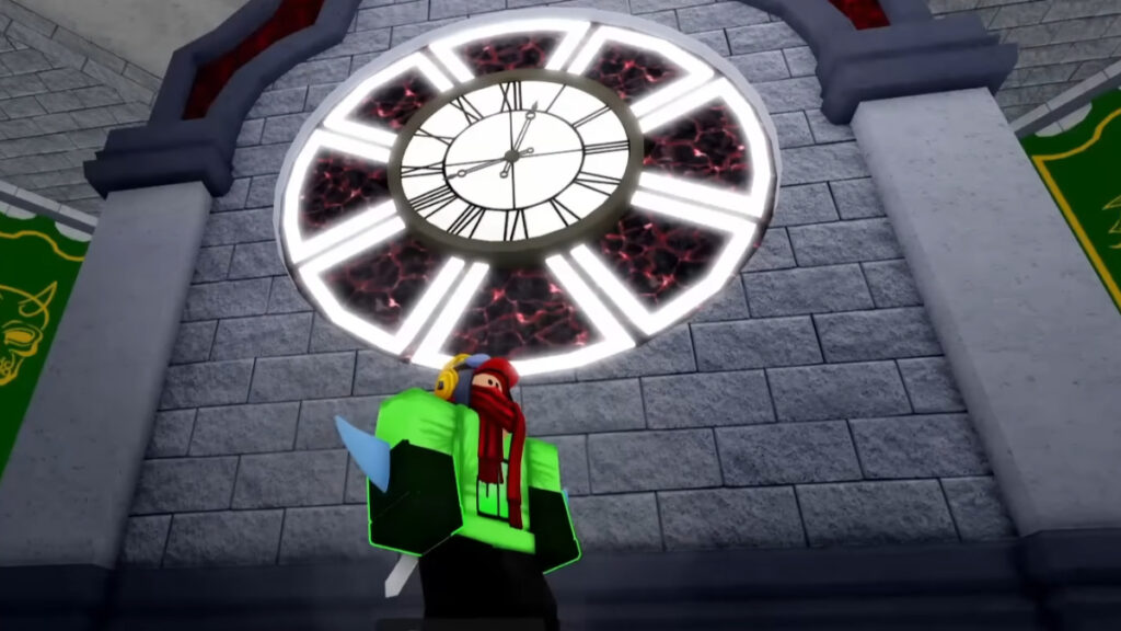 The clock at the end of the Awakened Race trials in Blox Fruits