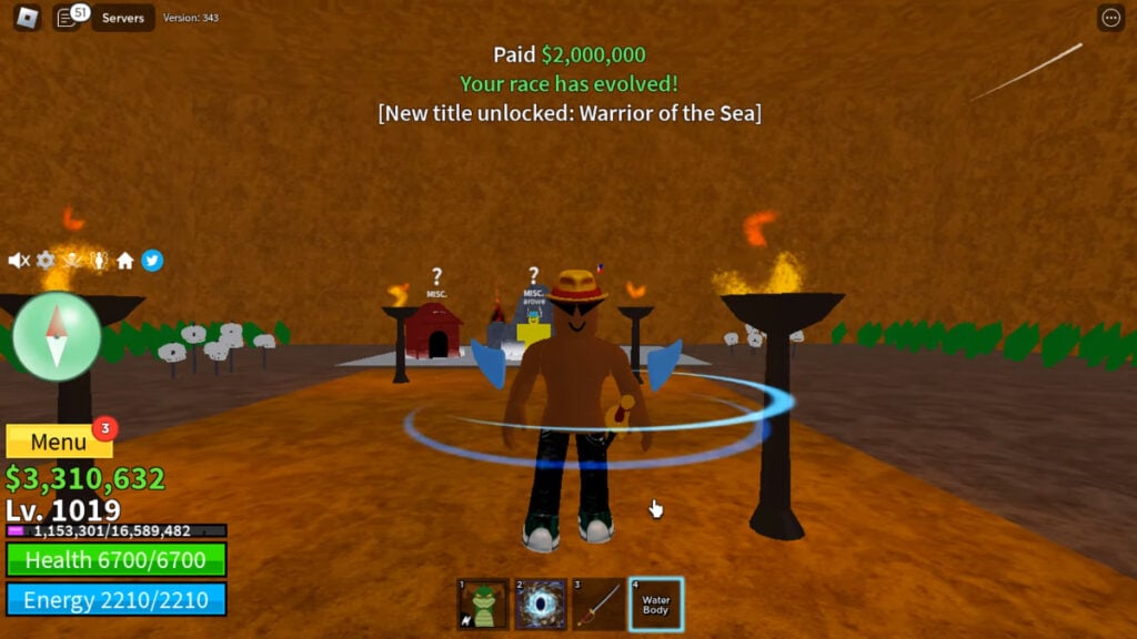 The player unlocks the Water Body ability in Roblox