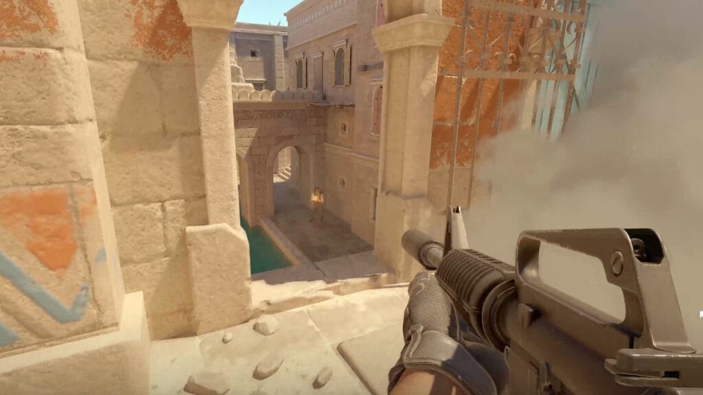 The player peeks a corridor in Counter-Strike 2, one of the best shooters of 2023