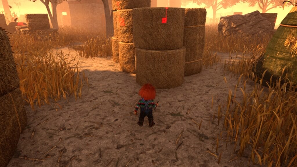Chucky stands in a corn map in Dead by Daylight