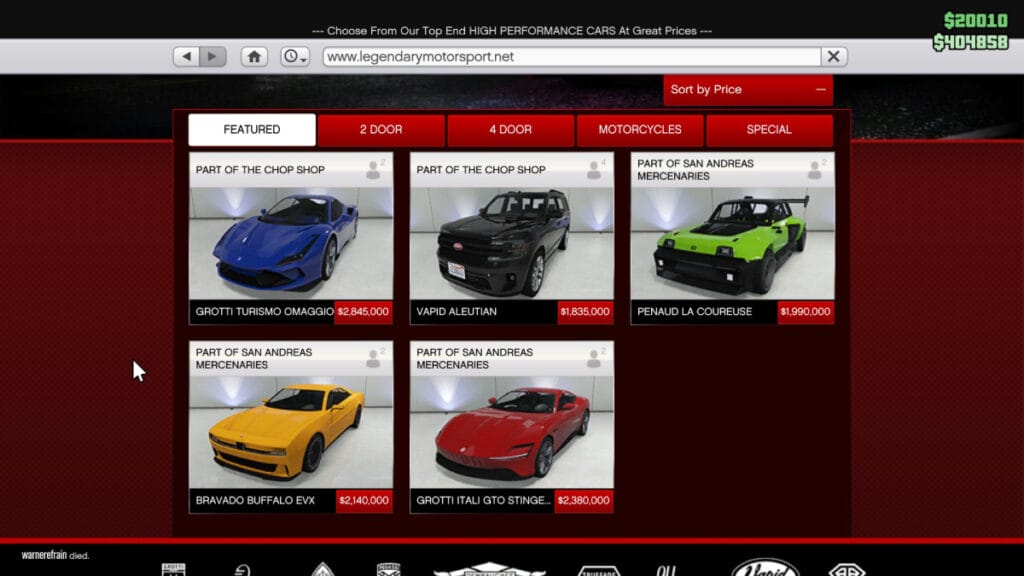 GTA Online Chop Shop Legendary Cars