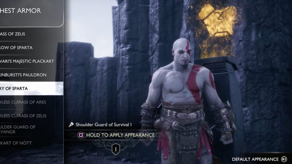 The "Change Appearence" prompt for Young Kratos in God of War Ragnarok