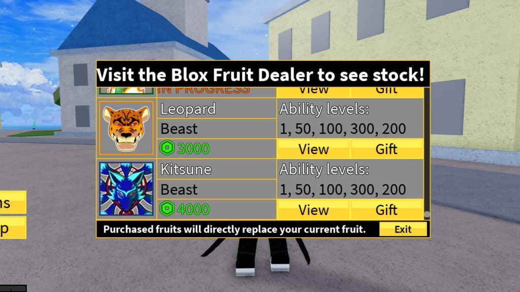 How the Kitsune Fruit appears in the Blox Fruits permanent shop. 