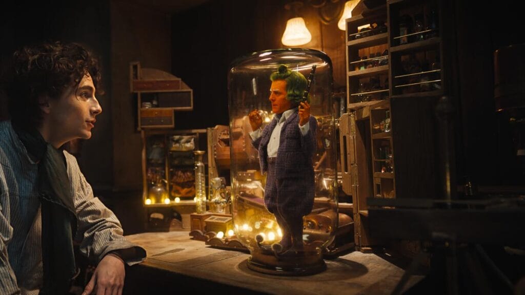 Hugh Grant as an Oompa Loompa in Wonka