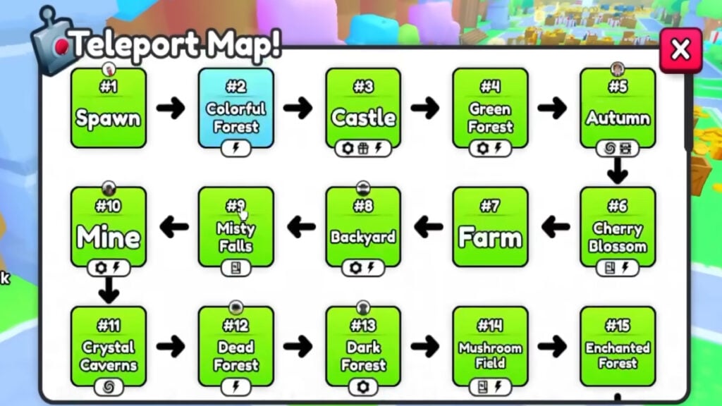 A map of the zones in Pet Simulator 99 in Roblox