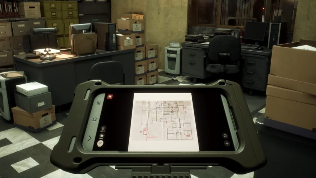 The player looks at their tablet in Ready or Not