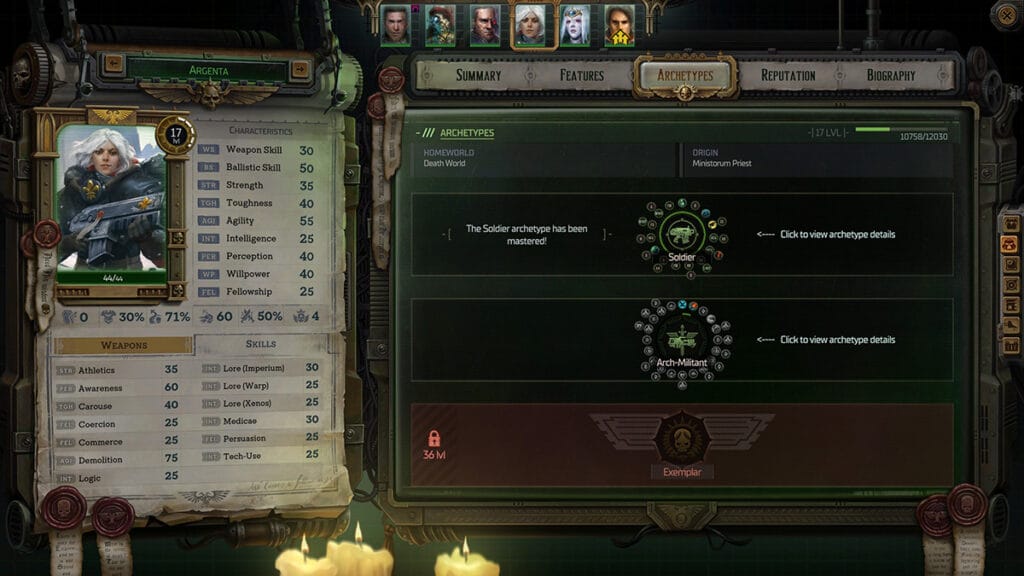 Argenta's archetypes in Warhammer 40K: Rogue Trader