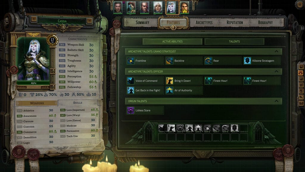 Cassia's recommended skill list.