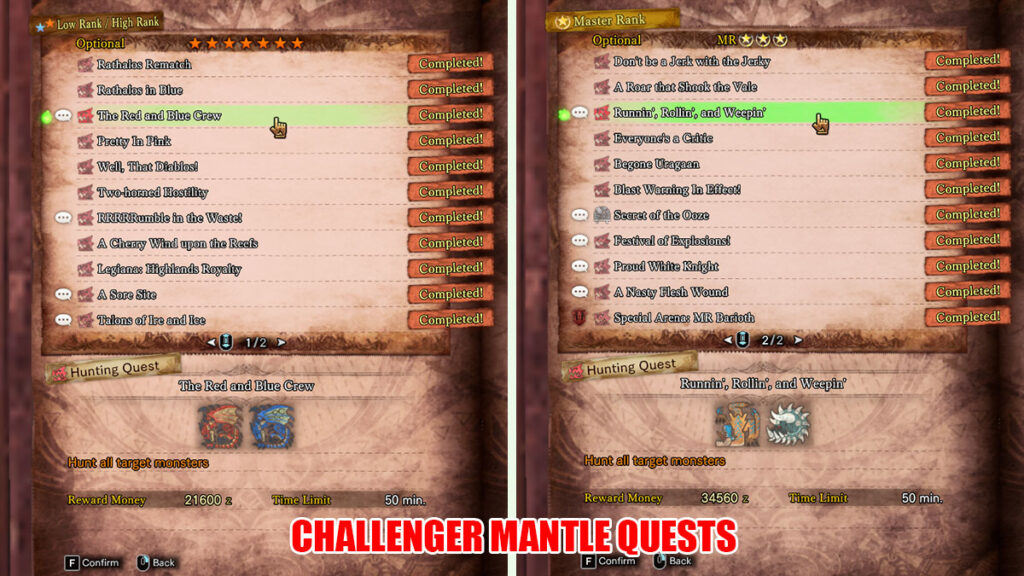 Challenger Mantle Quests