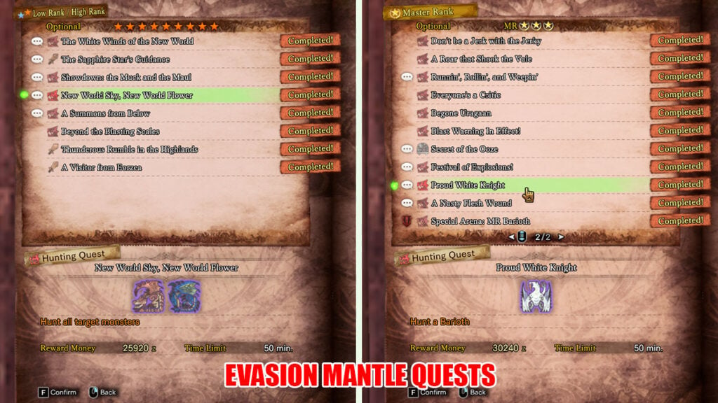 Evasion Mantle Quests