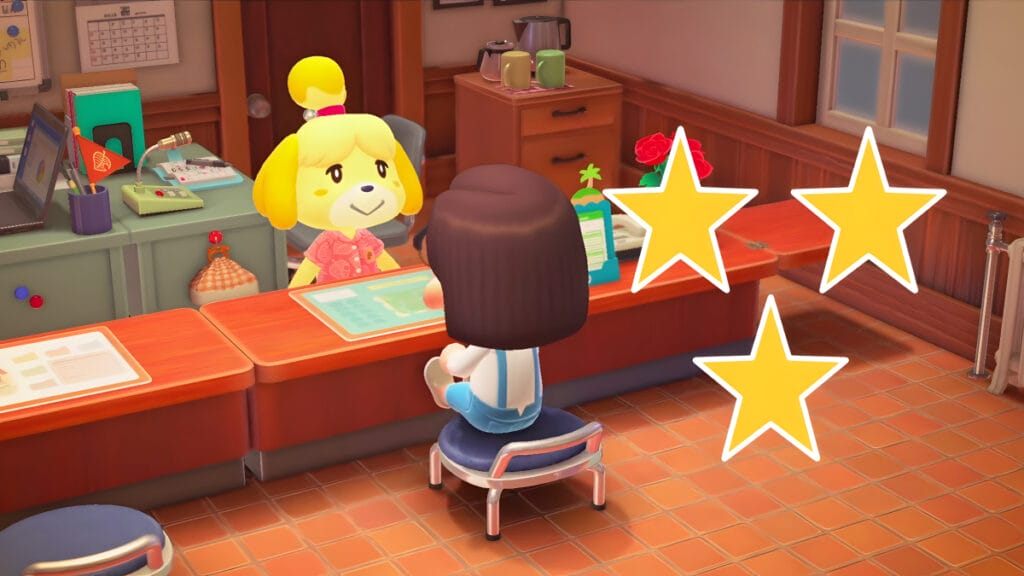 Isabelle tells the player their island got a 3-star rating in Animal Crossing: New Horizons