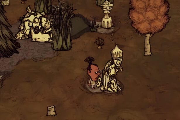 The player puts together a Clockwork Sculpture using Suspicious Marble in Don't Starve Together