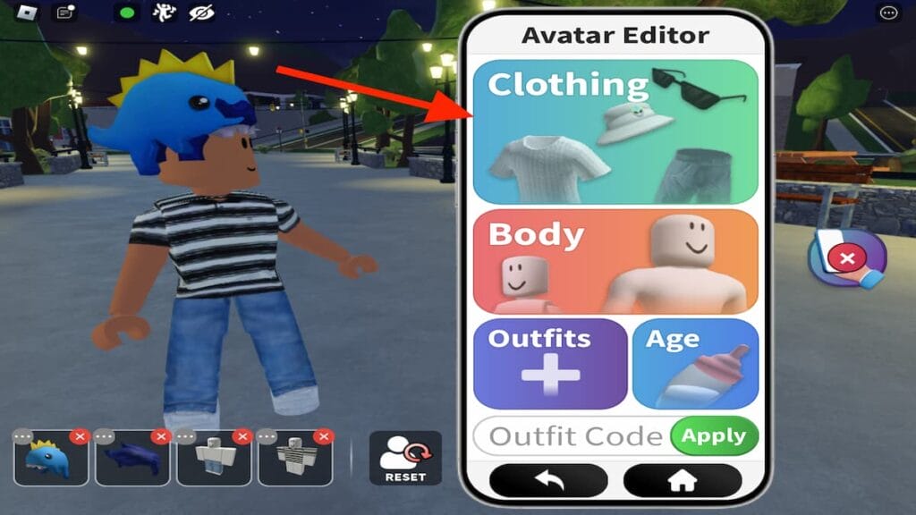 Selecting clothing in Life Together on Roblox