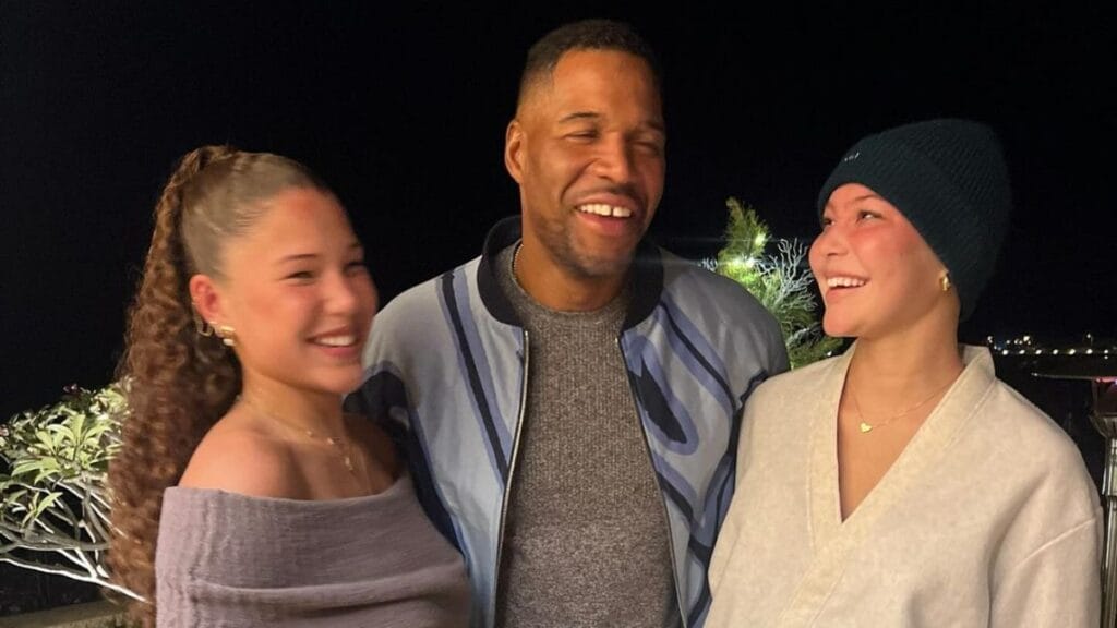 Michael Strahan with daughters Isabella and Sophia Strahan following cancer diagnosis