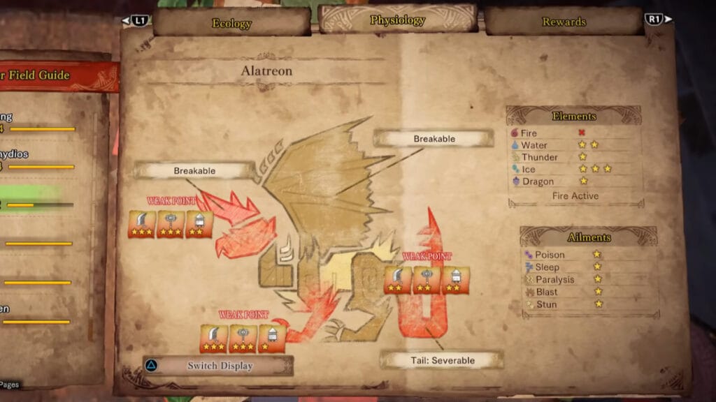 The stat block for the dragon Alatreon in Monster Hunter: World