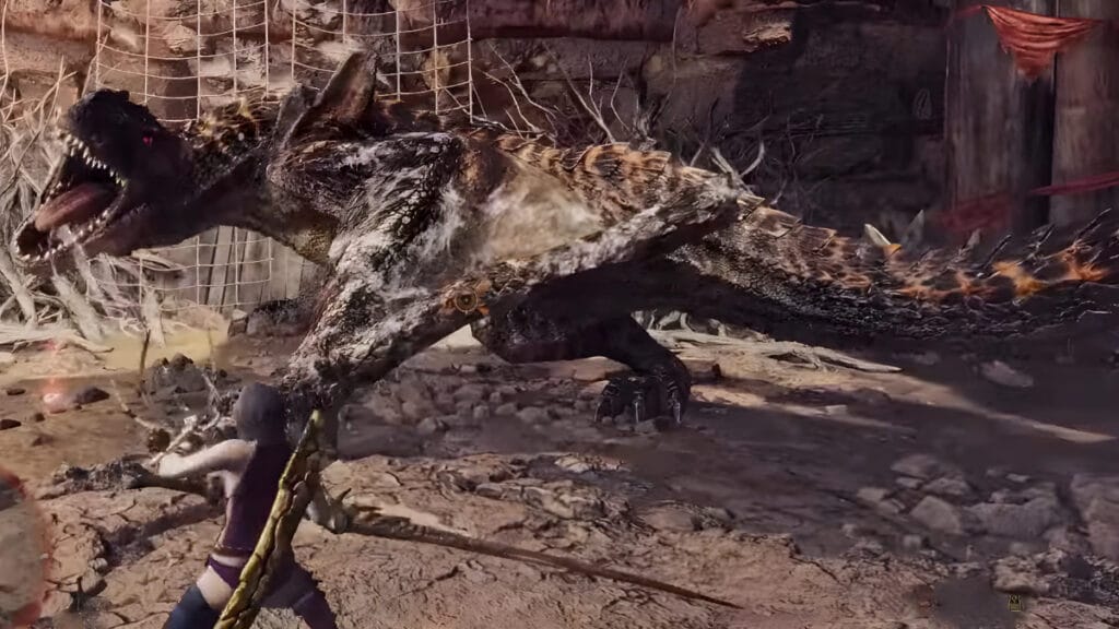 The player fights a Brute Tigrex in Monster Hunter: World