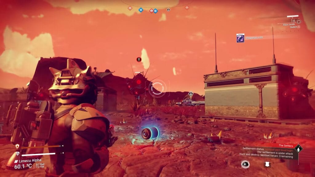 Combat against sentinels in No Man's Sky